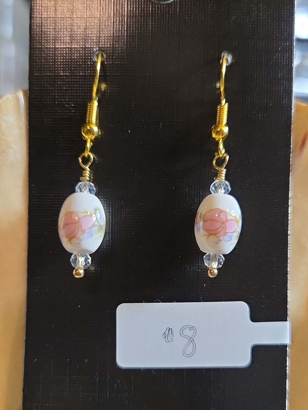 Gold-Tone Floral Porcelain Drop Earrings - Pink Floral: A